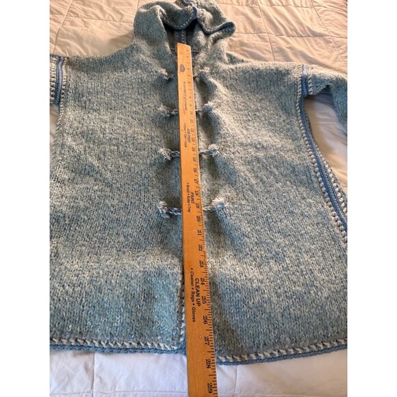 VTG Handmade Wool Blend crochet chunky knit duffel coat hoodie Toggle Warm Lg - Picture 11 of 12